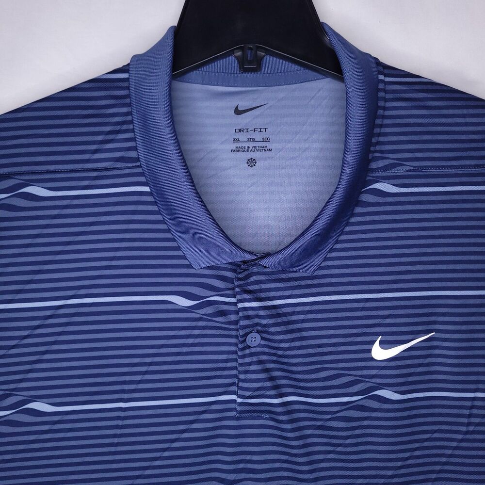 Nike Polo Shirt Mens 3XL Striped Blue Performance
